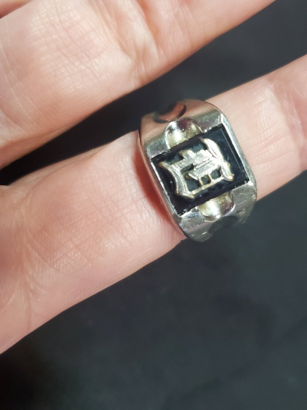 Vintage ESPO Joseph Esposito Sterling Silver 925 Black Onyx Initial D Ring